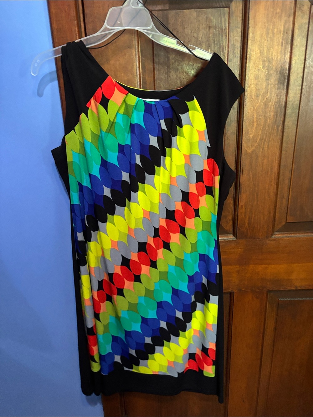London Times Multicolor Geometric Sheath Dress - Black Trim